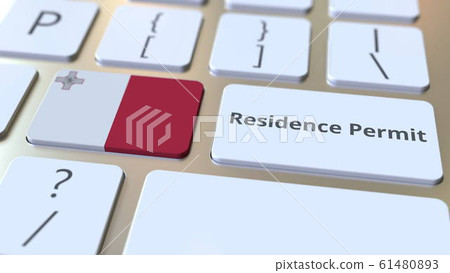 Residence Permit text and flag of Malta on the buttons on the computer keyboard. Immigration related conceptual 3D rendering 61480893
