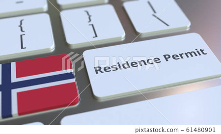 Residence Permit text and flag of Norway on the buttons on the computer keyboard. Immigration related conceptual 3D rendering 61480901