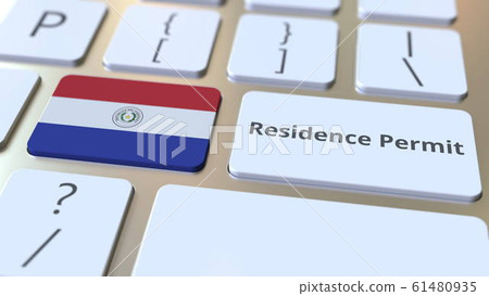 Residence Permit text and flag of Paraguay on the buttons on the computer keyboard. Immigration related conceptual 3D rendering 61480935