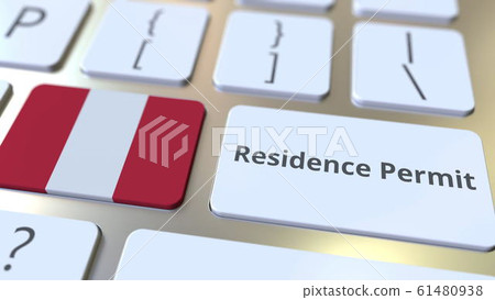 Residence Permit text and flag of Peru on the buttons on the computer keyboard. Immigration related conceptual 3D rendering 61480938