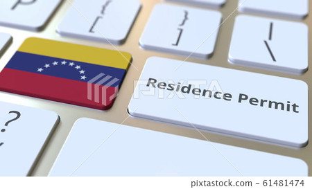 Residence Permit text and flag of Venezuela on the buttons on the computer keyboard. Immigration related conceptual 3D rendering 61481474