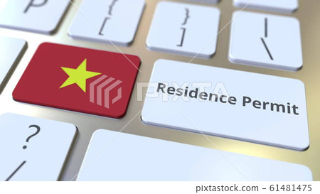 Residence Permit text and flag of Vietnam on the buttons on the computer keyboard. Immigration related conceptual 3D rendering 61481475