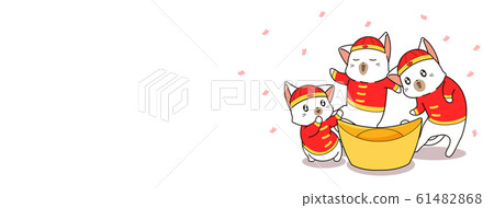 Banner adorable cat characters and Chinese gold in Chinese new year Banner adorable cat characters and Chinese gold in Chinese new year 61482868