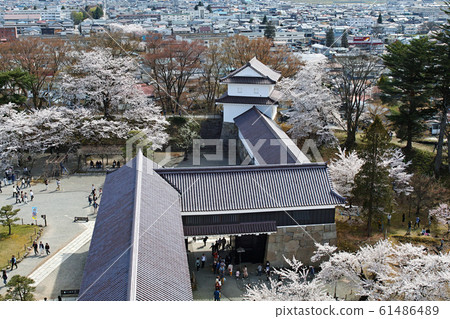 Fukushima / View of Tsuruga Castle from the castle tower in full bloom Fukushima / View of Tsuruga Castle from the castle tower in full bloom 61486489