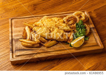 Fish and chips Typical homemade fish and chips 61486955