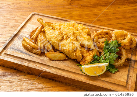 Fish and chips Typical homemade fish and chips 61486986