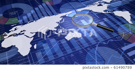 Search world map and business materials with loupe 61490789