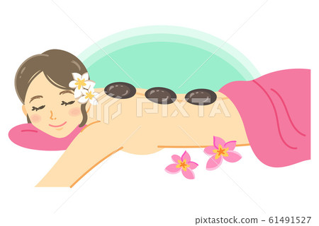Woman undergoing hot stone treatment (prone) Woman undergoing hot stone treatment (prone) 61491527