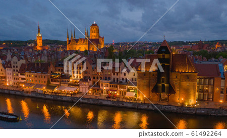 Aerial view on old town in Gdansk by the evening. 61492264