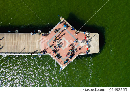 Aerial top down view on pier in Brzezno, Gdansk. Aerial top down view on pier in Brzezno, Gdansk. 61492265