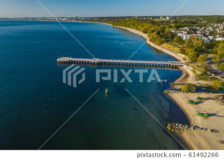 Aerial view to Gdynia Orlowo Pier and coastline. 61492266