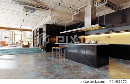 modern loft kitchen interior 61493272