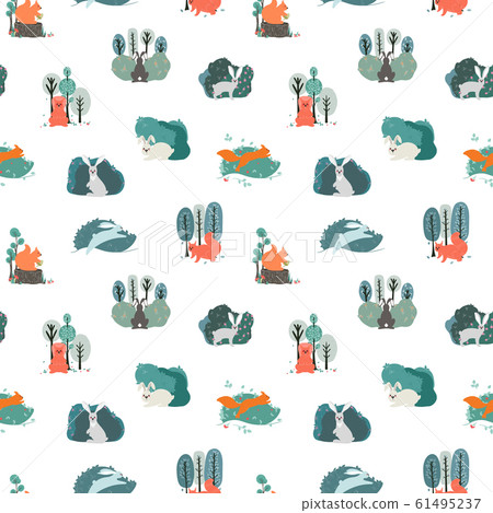 Seamless pattern. Squirrels, Hares 61495237