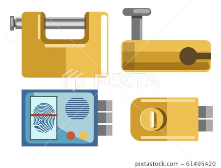 Locks and padlocks isolated icons, fingerprint access system 61495420