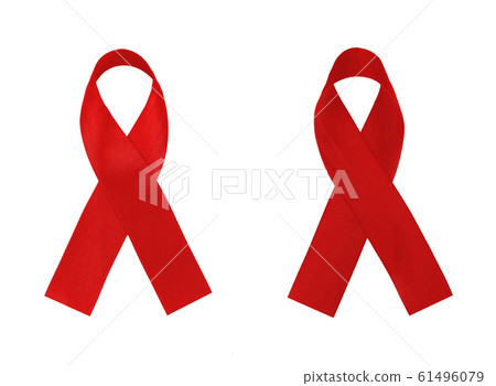 Two red ribbons on the front and back on a white background Two red ribbons on the front and back on a white background 61496079