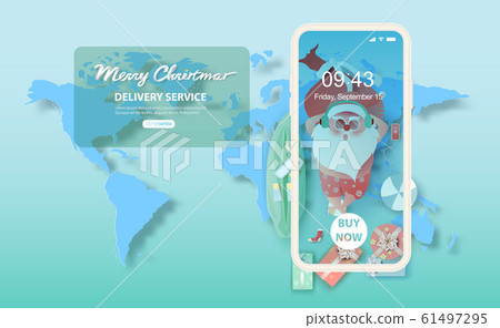 Summer Santa Claus sleep on map world Christmas 61497295
