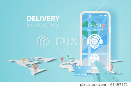 Hand holds smartphone with buy now 61497371