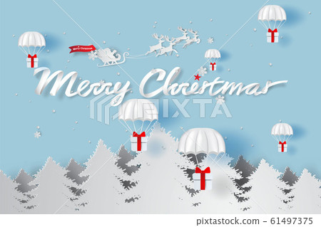 Merry Christmas day background.Parachute gift box Merry Christmas day background.Parachute gift box 61497375