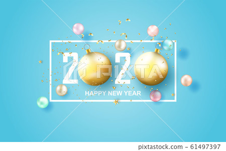illustration of 2020 happy new year label illustration of 2020 happy new year label 61497397