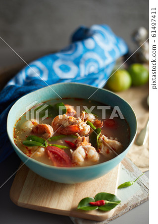 Tom Yum Kung, Spicy prawn soup.. Tom Yum Kung, Spicy prawn soup.. 61497411
