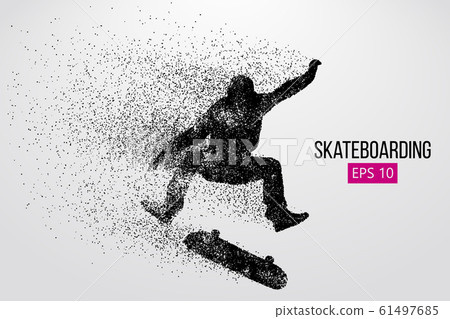 Silhouette of a skateboarder. Background and text on a separate layer, color can be changed in one click. Vector illustration 61497685