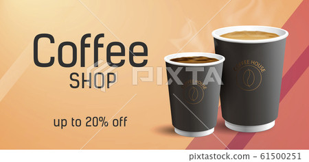 Coffee to Go Poster Concept with two realistic cofee paper cups illustrations and typography with discount Coffee to Go Poster Concept with two realistic cofee paper cups illustrations and typography with discount 61500251