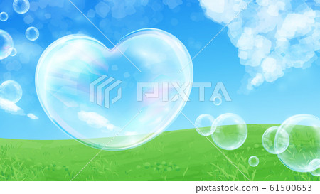 Heart soap bubble background illustration _ sky _ meadow _ 16: 9 61500653