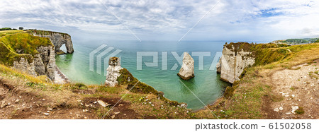 Panorama of natural chalk cliffs of Etretat Panorama of natural chalk cliffs of Etretat 61502058
