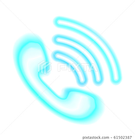 Neon Phone, blue handset icon. Pictogram Neon Phone, blue handset icon. Pictogram 61502387
