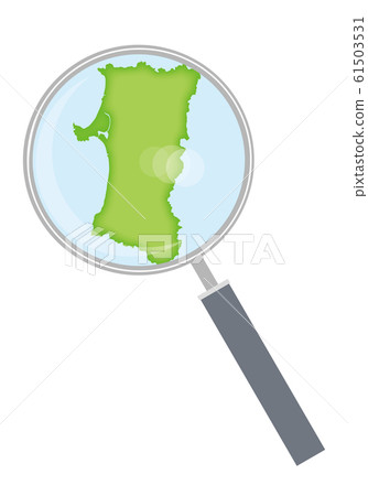 秋田縣的放大鏡插圖和日本地圖| 47個縣：圖形材料 61503531