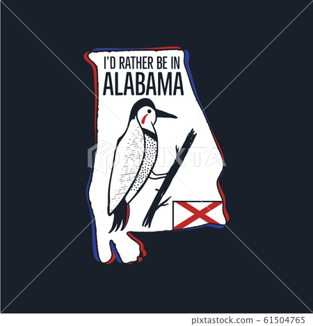 Vintage Alabama badge. Retro style US state patch, print for t-shirt and other uses. Included quote saying - I'd Rather be in Alabama. Stock label isolated 61504765