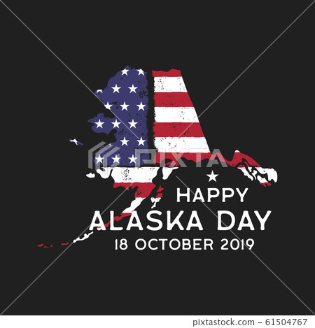 Happy Alaska Day graphic for T-Shirt or other prints. Retro US Flag state logo emblem or poster. Vintage hand drawn style. Stock Happy Alaska Day graphic for T-Shirt or other prints. Retro US Flag state logo emblem or poster. Vintage hand drawn style. Stock 61504767