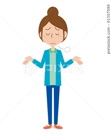 Female housewife, whole body, sigh, facial expression, pose, giving up Female housewife, whole body, sigh, facial expression, pose, giving up 61507099