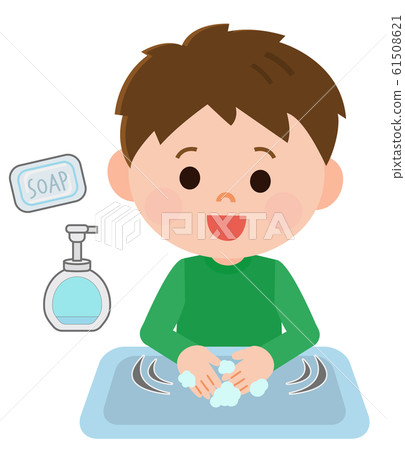 Hand washing boy cold measures illustration 61508621