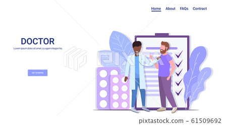african american doctor checking patient breath or heartbeat cardiologist with stethoscope listening to lung and heart sound of man healthcare medicine concept horizontal full length copy space 61509692