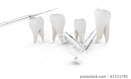 Healthy teeth Isolated on a white background. Teeth with dental tools. Concept of toothbrushing, care and protection against caries. Oral care. Teeth whitening. 3d illustration Healthy teeth Isolated on a white background. Teeth with dental tools. Concept of toothbrushing, care and protection against caries. Oral care. Teeth whitening. 3d illustration 61511795