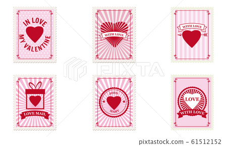 Set Valentine s day postage stamps, collection... - Stock Illustration ...