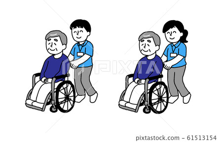 Senior man sitting in wheelchair and care worker gender set (simple) Senior man sitting in wheelchair and care worker gender set (simple) 61513154