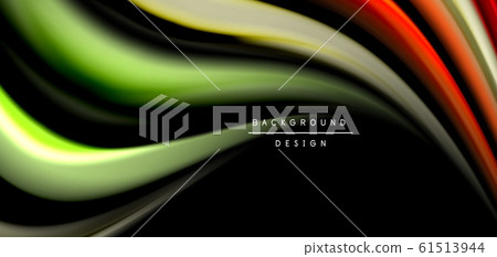 Abstract silk smooth lines on black, multicolored liquid fluid rainbow style waves on black 61513944