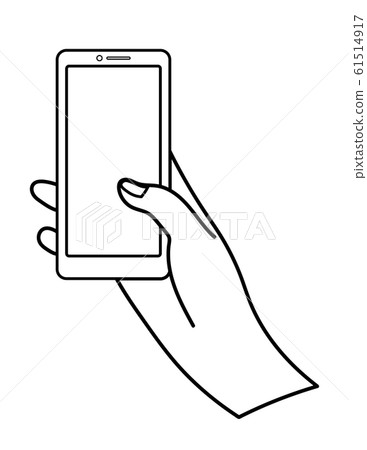 Hand holding a smartphone with screen transparency 61514917
