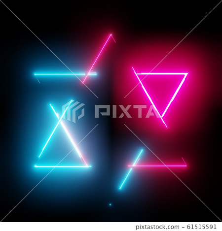Neon light triangles frame on dark background 61515591