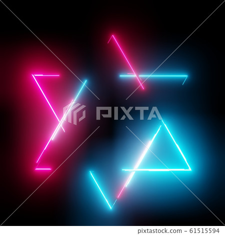 Neon light triangles frame on dark background 61515594