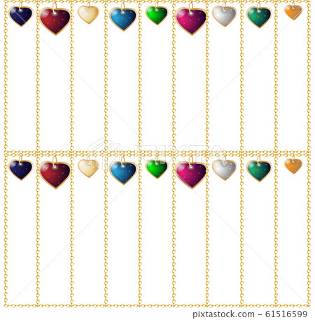 Valentines seamless background. Colorful heart pendants. Chain cages Valentines seamless background. Colorful heart pendants. Chain cages 61516599