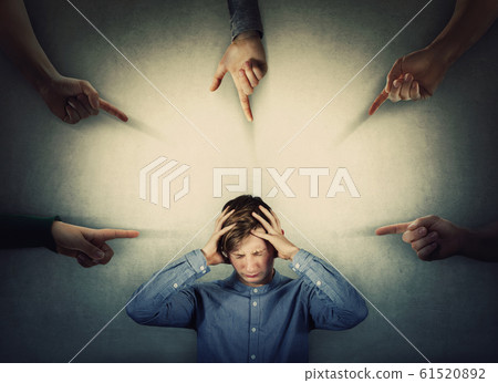 Scared teenager panic under pressure, hands to Scared teenager panic under pressure, hands to 61520892