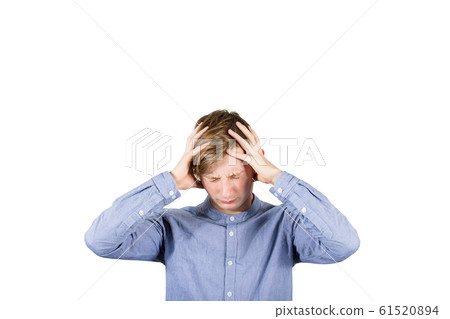 Distressed teenager boy mess in head, hands Distressed teenager boy mess in head, hands 61520894