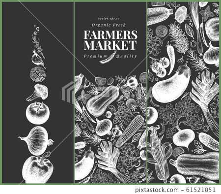 Vegetables hand drawn vector banner set. Retro 61521051