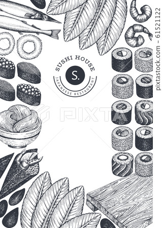 Japanese cuisine design template. Sushi hand drawn 61521122