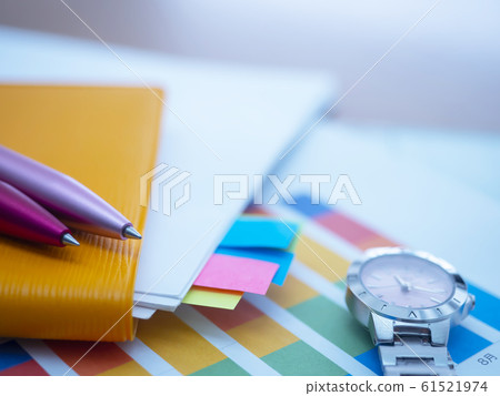 Business image, graph, documents, notebook, clock, woman Business image, graph, documents, notebook, clock, woman 61521974