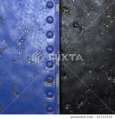 Painted blue metal with rivets on black metal background. 3d 61522520