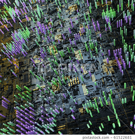 Circuit board futuristic server code processing. Multicolor technology background. 3d rendering Circuit board futuristic server code processing. Multicolor technology background. 3d rendering 61522681